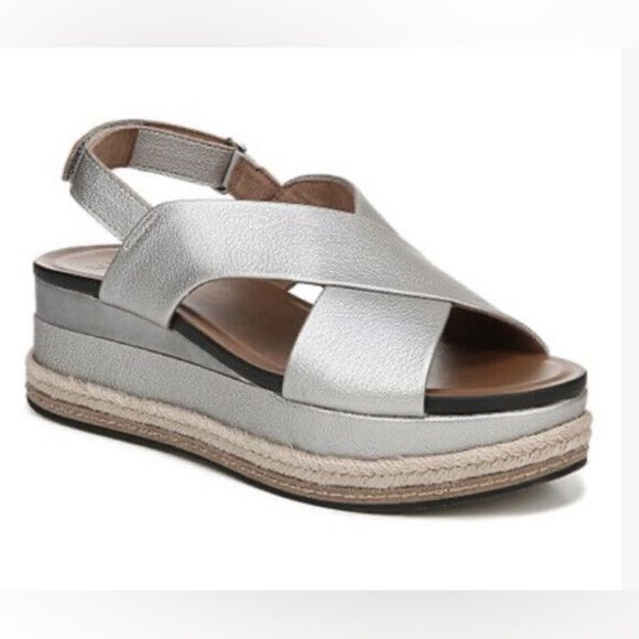 Naturalizer Baya Platform Silver Sandals Metallic Espadrille Wedge Size 12 M - Picture 1 of 10